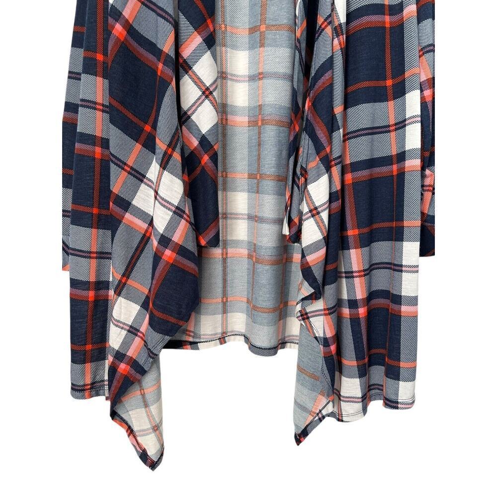 New York Laundry Sweater SZ XL Blue Plaid Roll Tab Sleeve Asymmetrical Cardigan - Picture 3 of 9